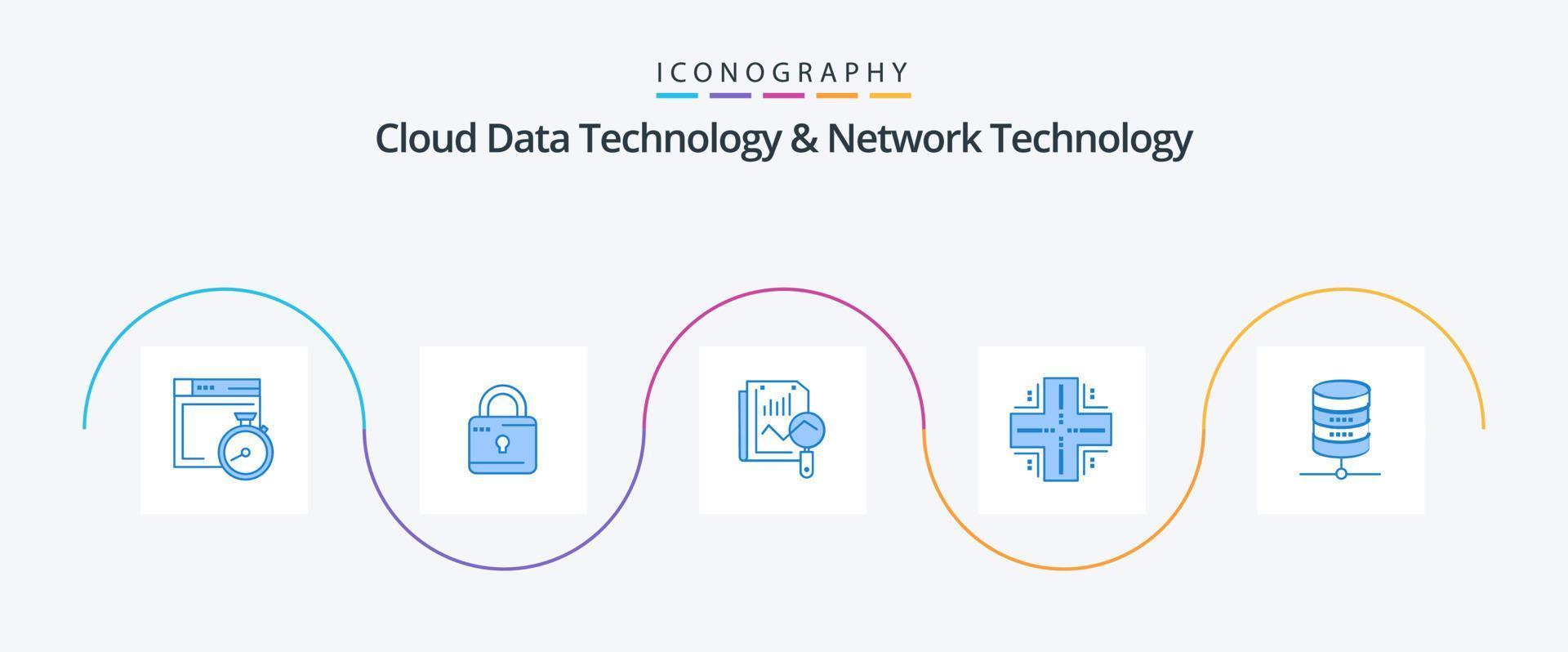 Cloud Data Technology And Network Technology Blue 5 Icon Pack Including doller . mainframe. file. datacenter. computing vector