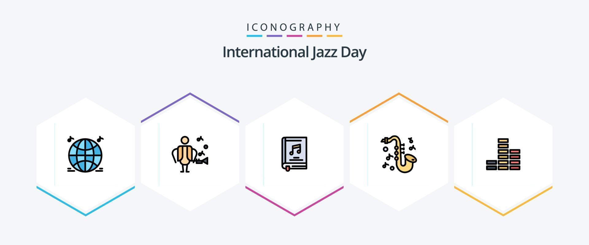 International Jazz Day 25 FilledLine icon pack including . player. multimedia. music. music vector