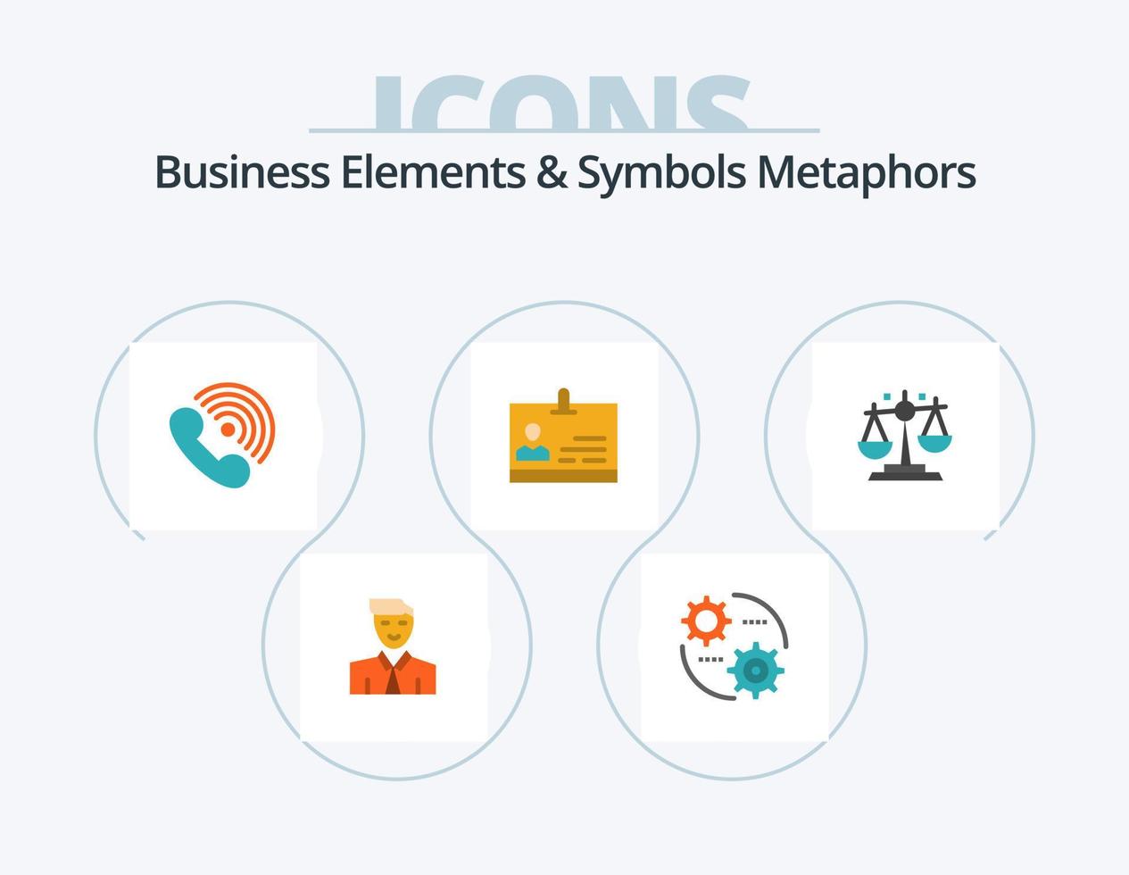 Business Elements And Symbols Metaphors Flat Icon Pack 5 Icon Design. badge. card. setting. id. ring vector