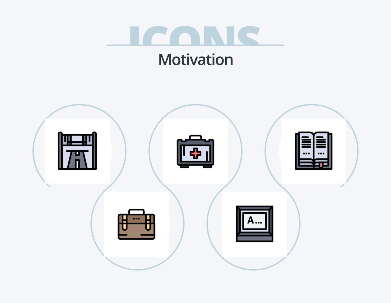 paquete de iconos llenos de línea de motivación 5 diseño de iconos. motivación. aptitud física. mascarilla. pesa. laboral vector