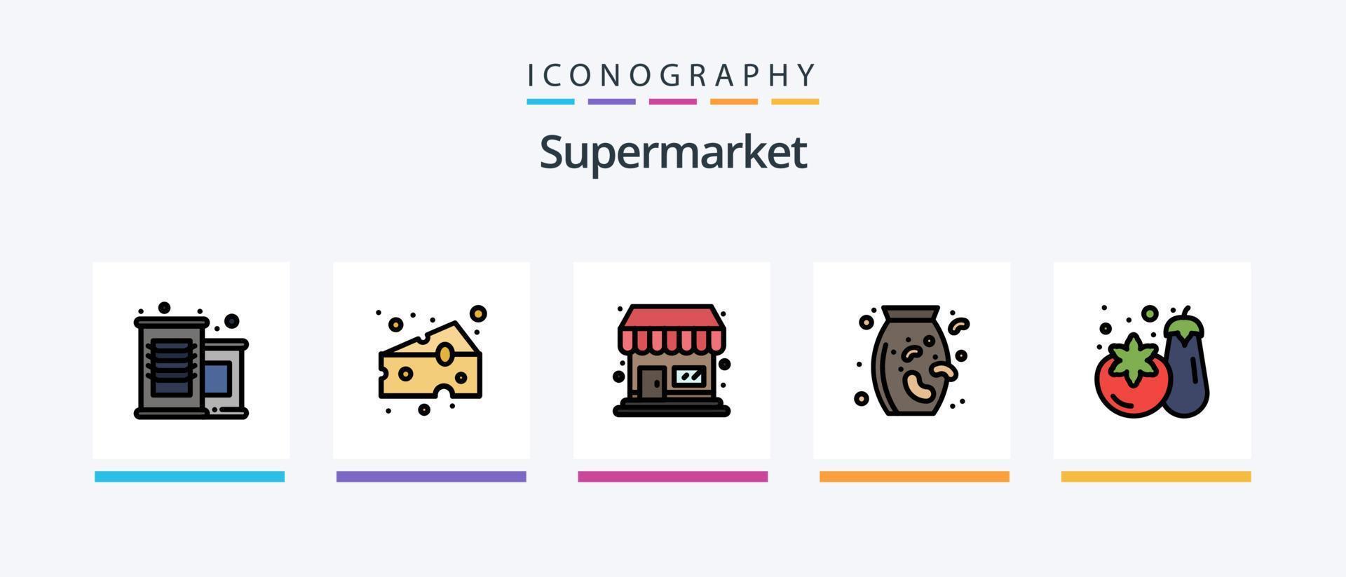 la línea de supermercado llenó el paquete de 5 íconos que incluye. verdura. supermercado. supermercado. supermercado. diseño de iconos creativos vector