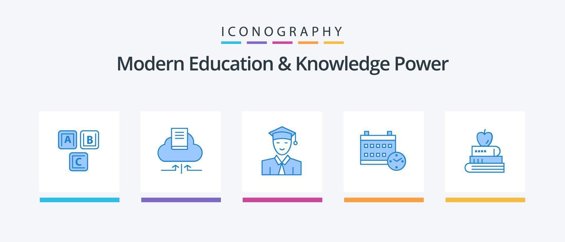 Modern Education And Knowledge Power Blue 5 Icon Pack Including book. date. notebook. day. learning. Creative Icons Design vector