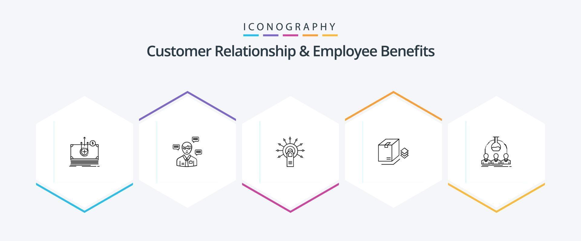 Customer Relationship And Employee Benefits 25 Line icon pack including bundle. surprize. popup. box. done vector