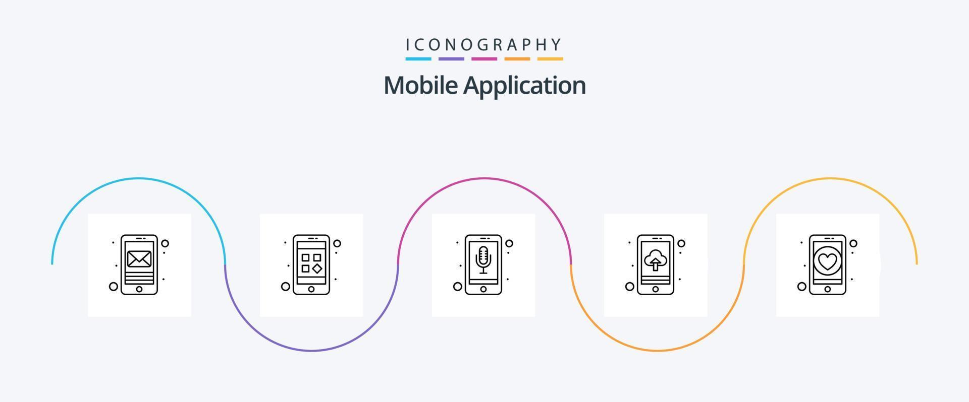 Mobile Application Line 5 Icon Pack Including dating. audio recognition. cloud. app vector