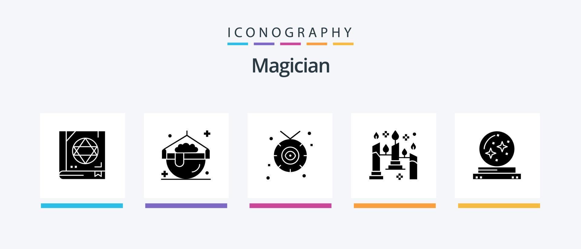 Magician Glyph 5 Icon Pack Including crystal. light. accessories. flame. burning. Creative Icons Design vector