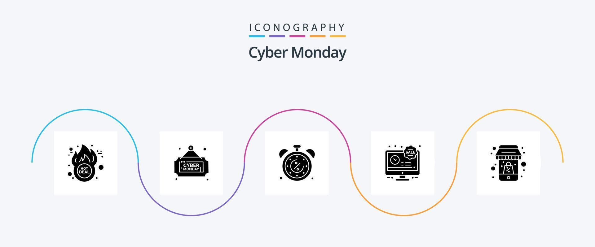 Cyber Monday Glyph 5 Icon Pack Including shopping. sale. discount. limited time. limited vector