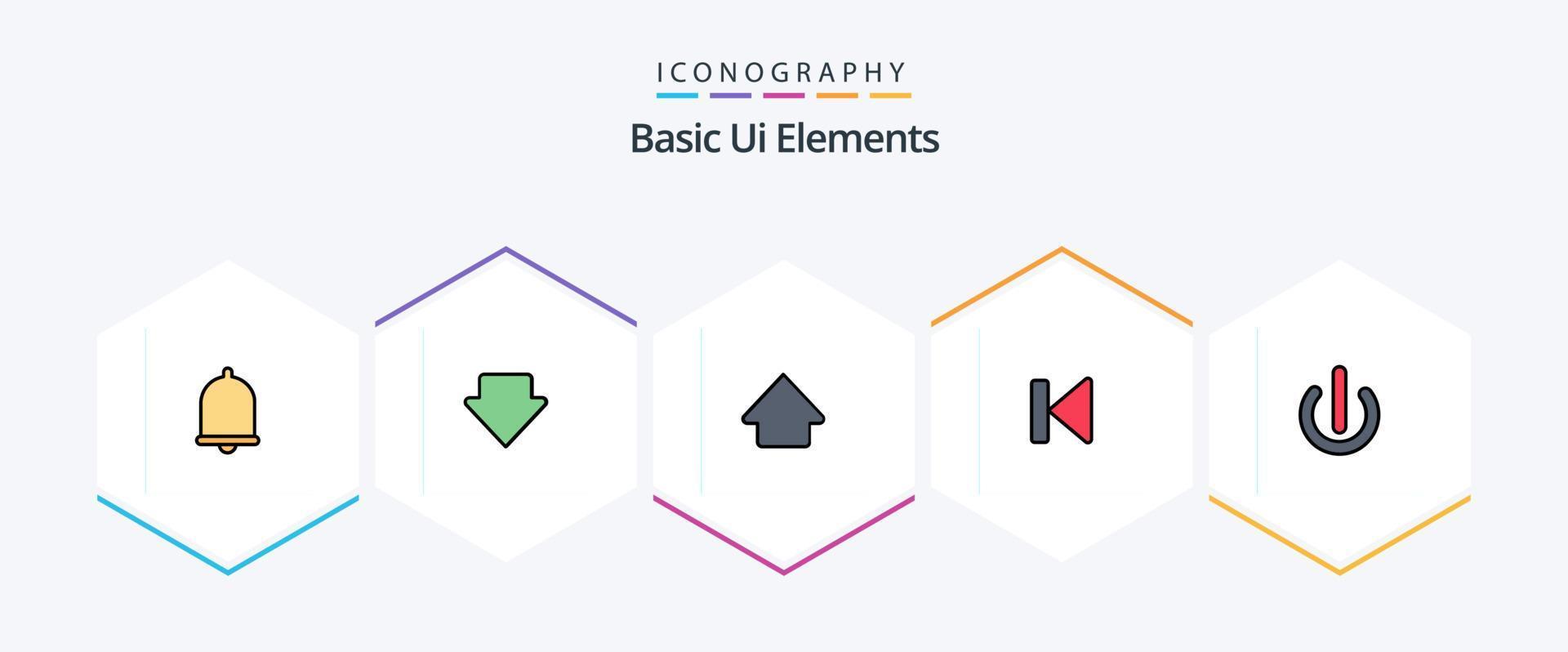 Basic Ui Elements 25 FilledLine icon pack including on. button. up. start. control vector