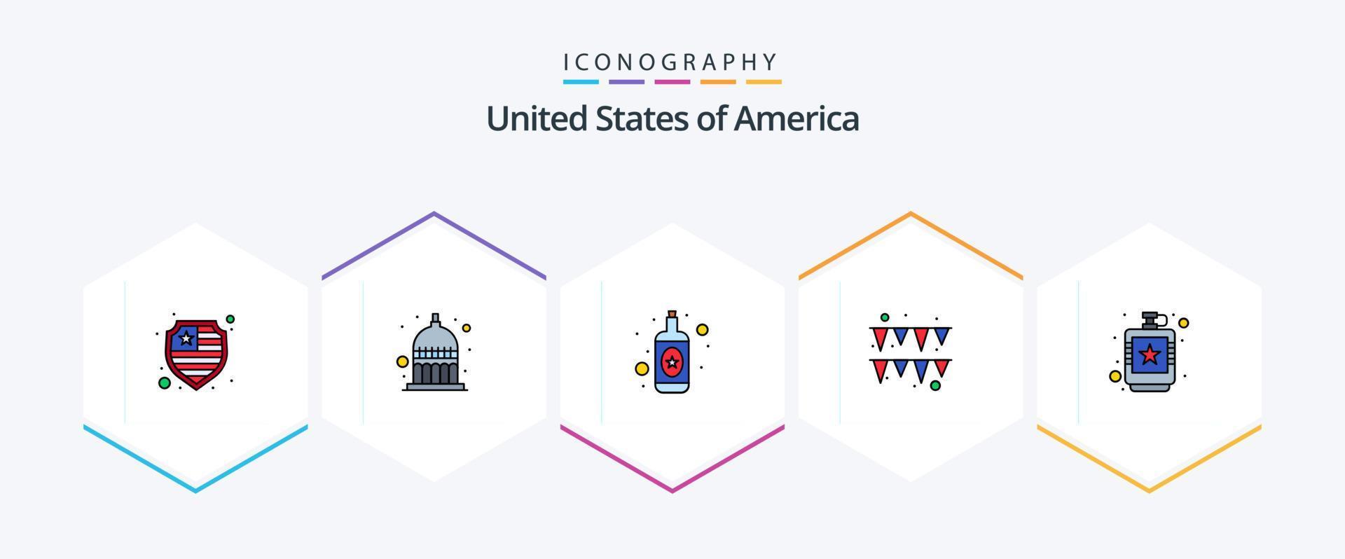 Usa 25 FilledLine icon pack including liquid. flask. bottle. drink. paper vector