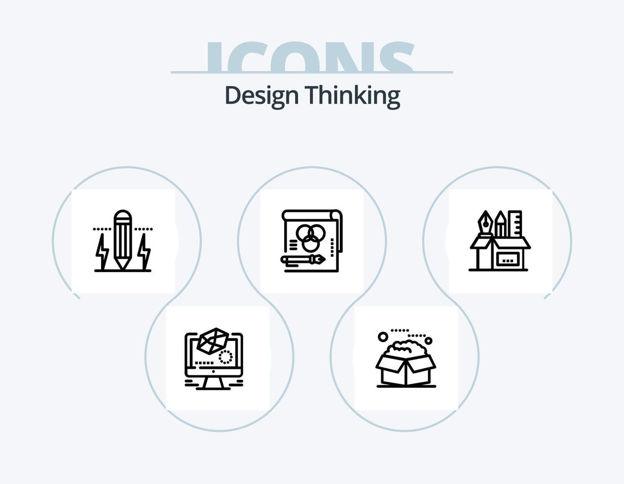 Design Thinking Line Icon Pack 5 Icon Design. lamp. table. pms. draw. tool vector