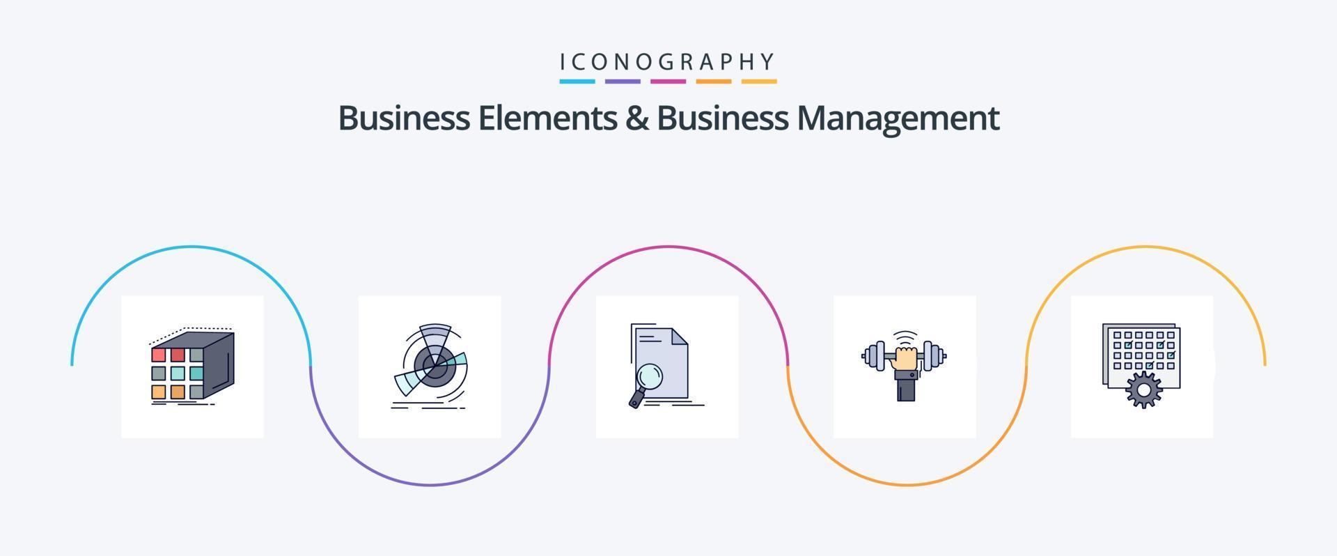 Business Elements And Business Managment Line Filled Flat 5 Icon Pack Including lifting. dumbbell. point. page. file vector