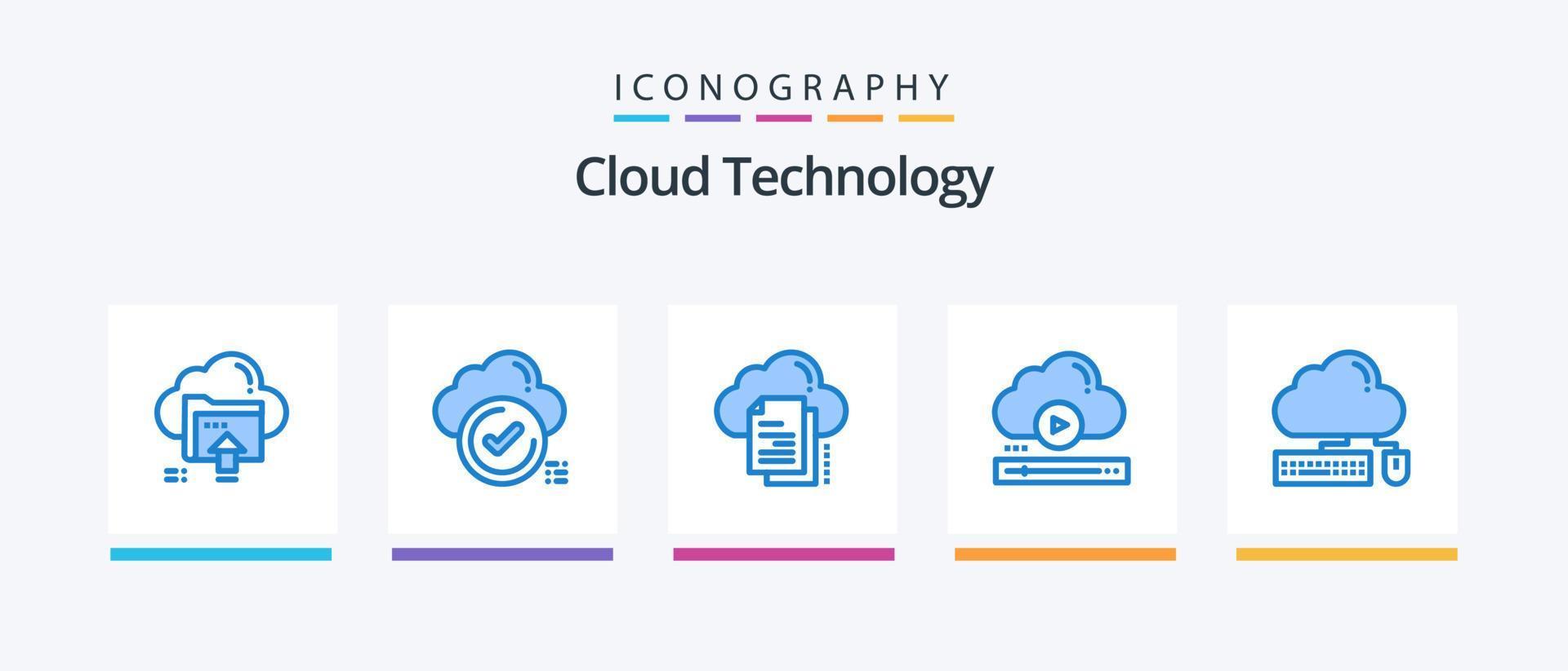 Cloud Technology Blue 5 Icon Pack Including player. video. cloud. document. copy. Creative Icons Design vector