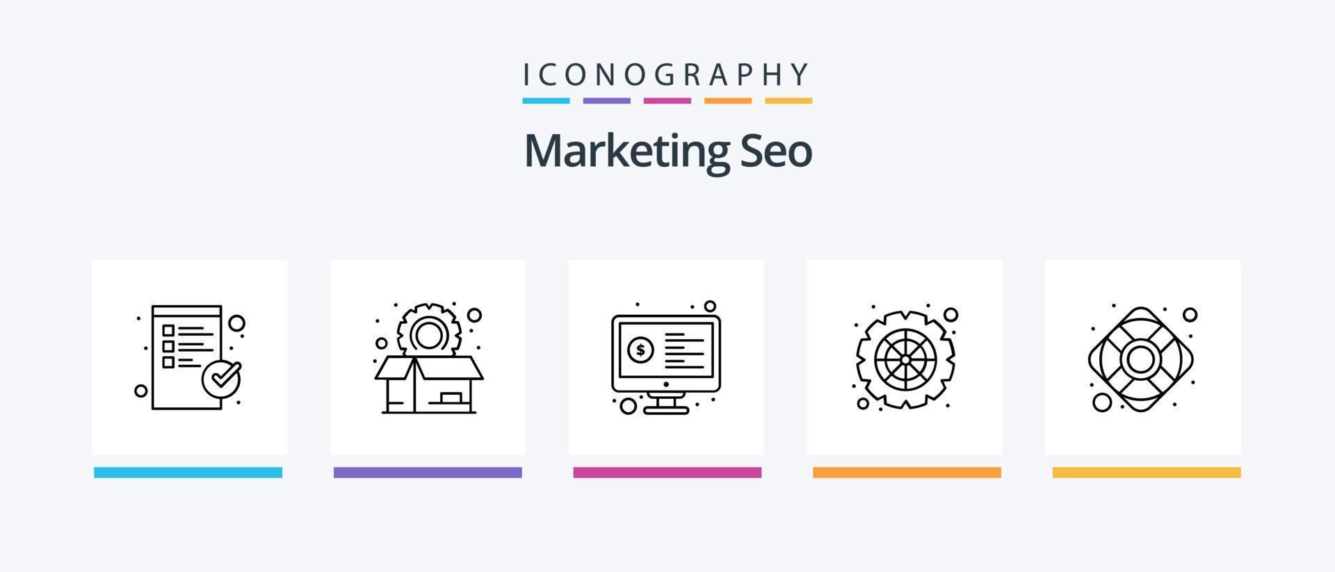 paquete de iconos de marketing seo line 5 que incluye chat. licencia. rueda dentada ley. Copiar. diseño de iconos creativos vector