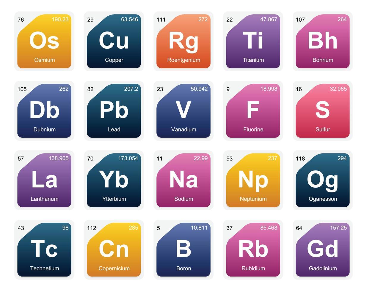 20 Preiodic table of the elements Icon Pack Design vector