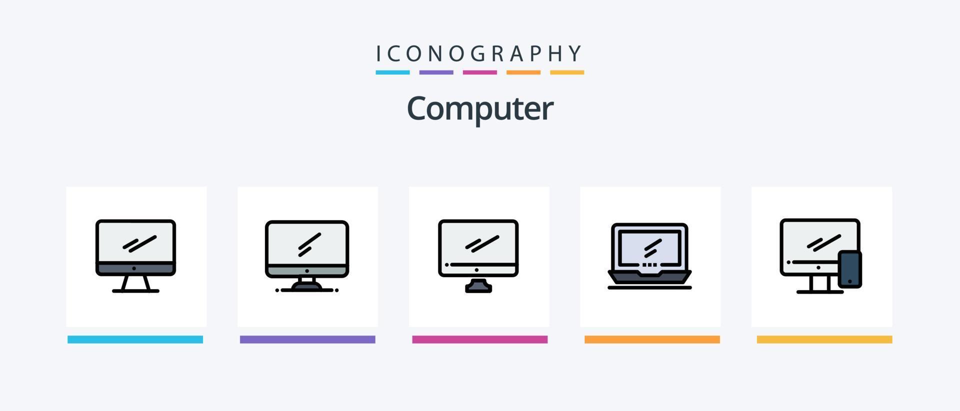 la línea de computadora llenó el paquete de 5 íconos que incluye . imac.. diseño de iconos creativos vector