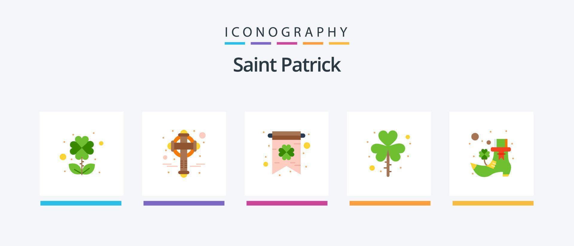 Saint Patrick Flat 5 Icon Pack Including leprechaun. boot. clover. shamrock. patrick. Creative Icons Design vector