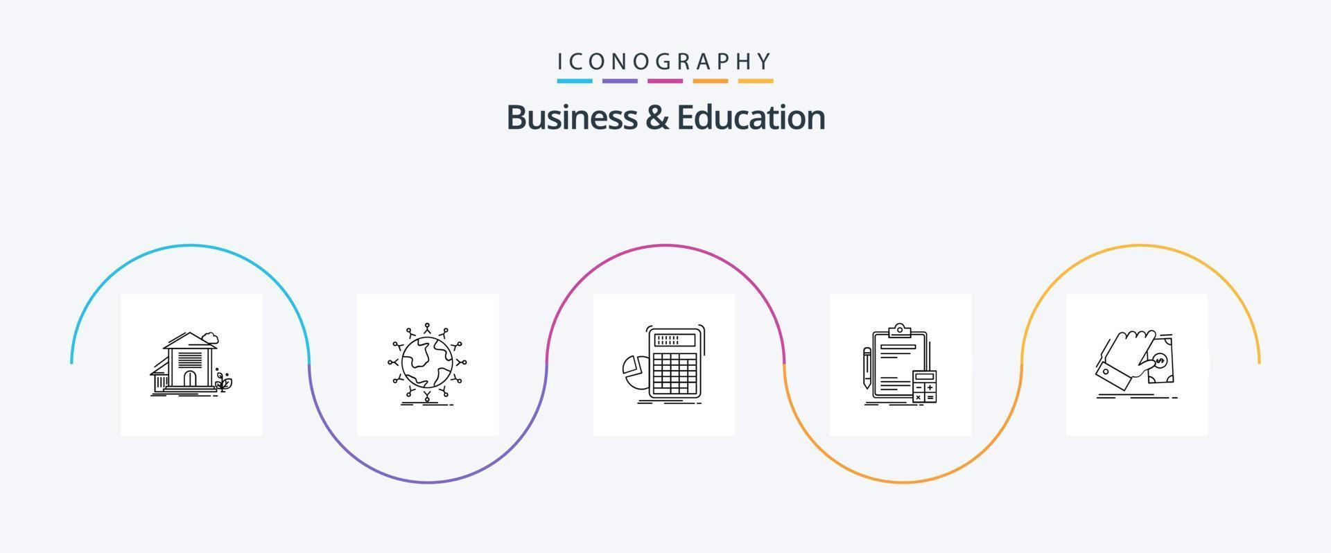 Business And Education Line 5 Icon Pack Including calculator. accounting. globe. graph. math vector