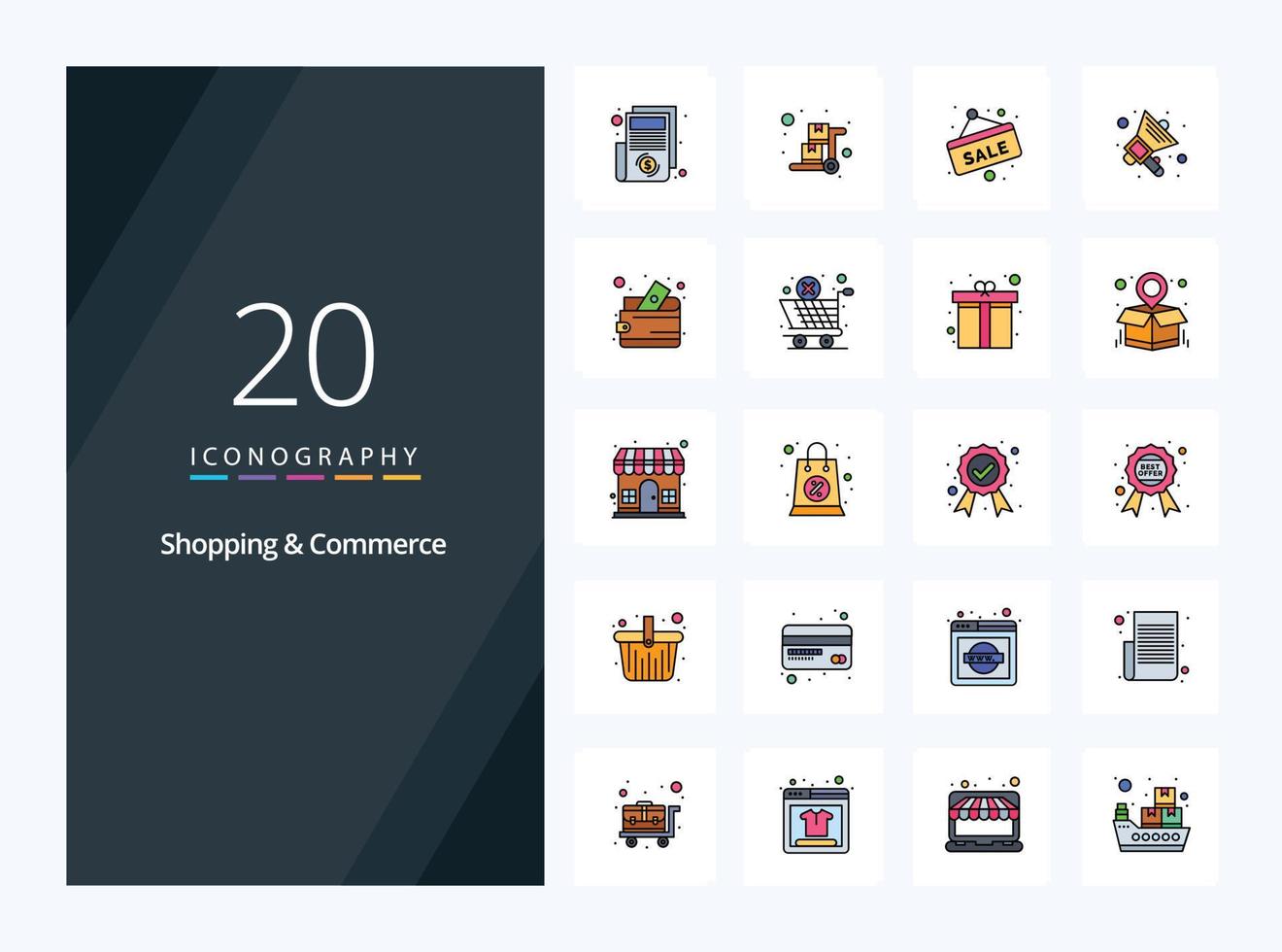20 Shopping And Commerce line Filled icon for presentation vector