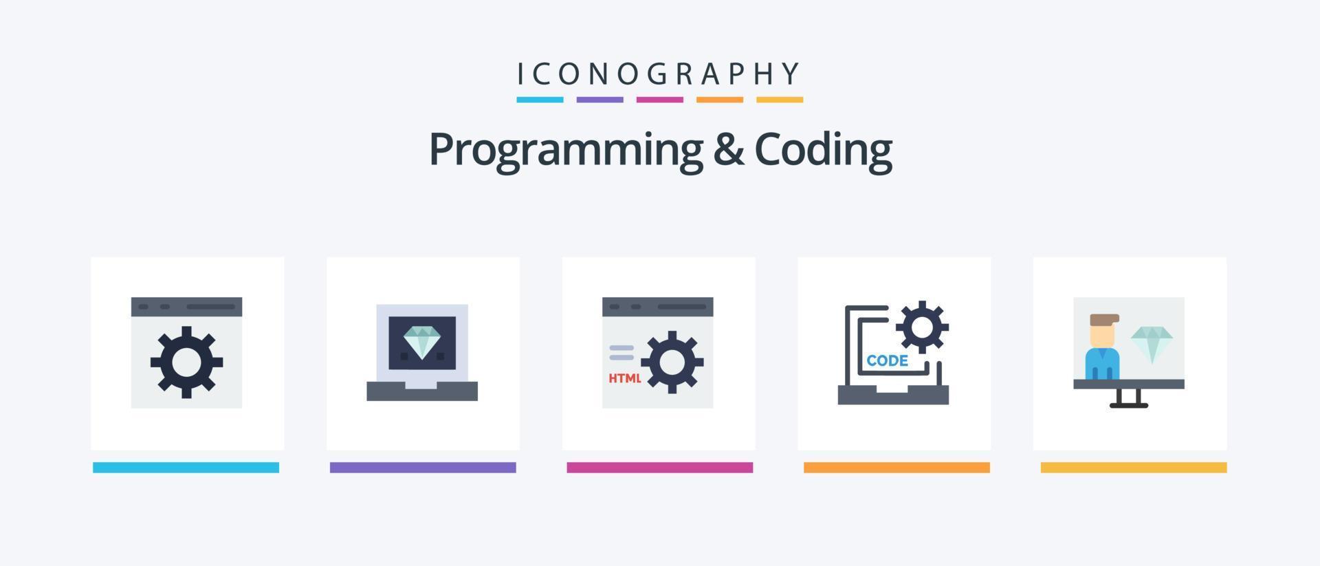 Programming And Coding Flat 5 Icon Pack Including development. coding. development. programming. develop. Creative Icons Design vector