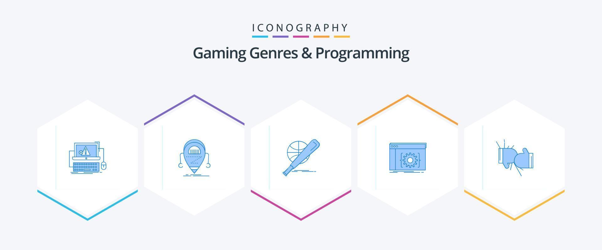 Géneros de juegos y programación Paquete de 25 íconos azules que incluye codificación. API. robot. divertido. pelota vector