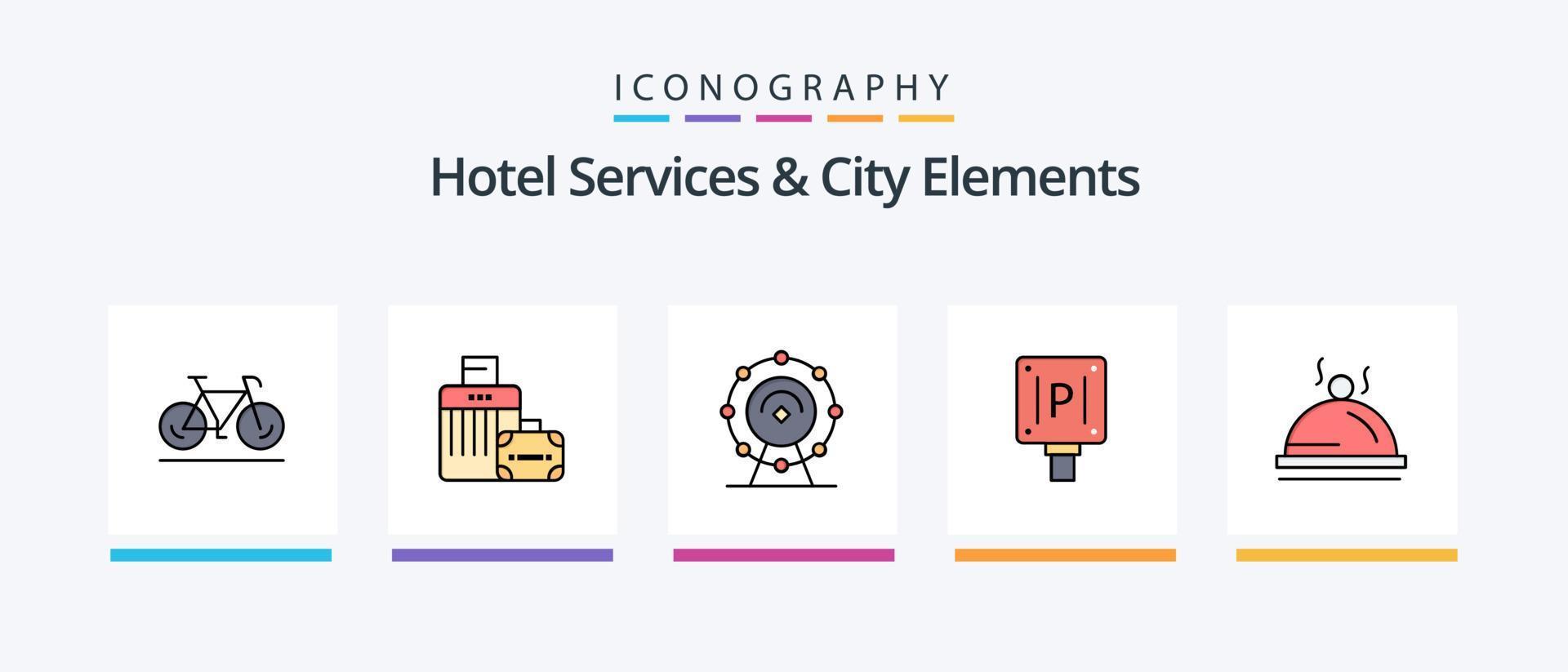 Los servicios del hotel y la línea de elementos de la ciudad llenaron un paquete de 5 íconos, incluido el enchufe. cargar servicio. móvil . firmar. diseño de iconos creativos vector