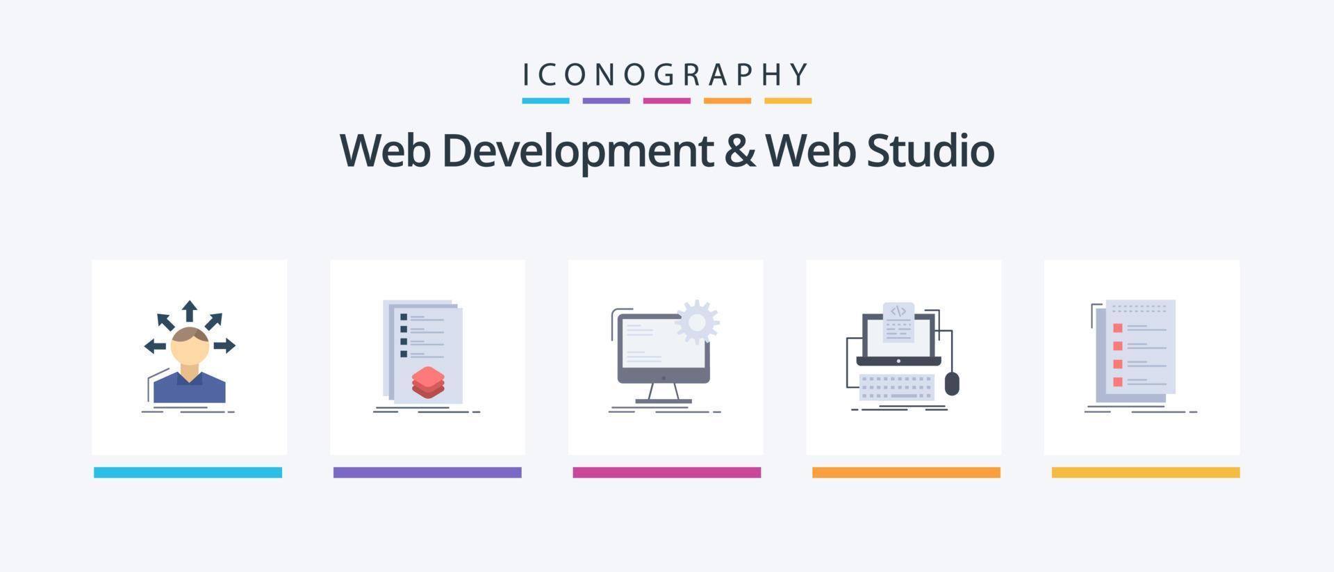 Web Development And Web Studio Flat 5 Icon Pack Including computer. code. listing. static. page. Creative Icons Design vector