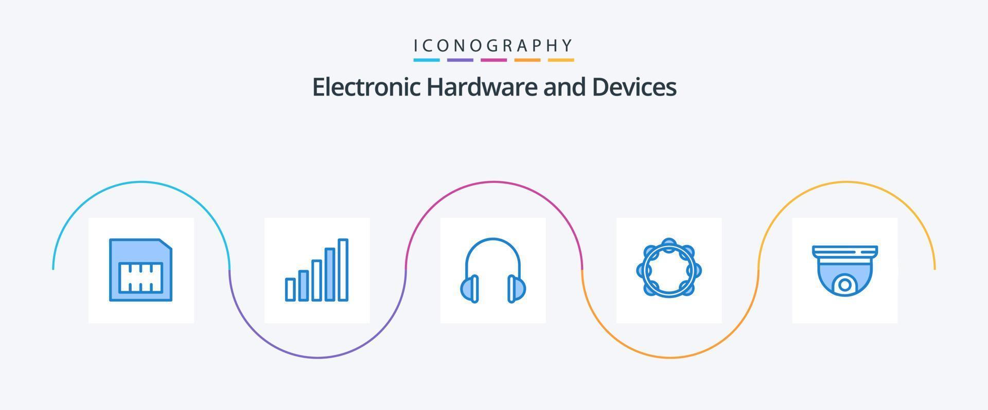 Devices Blue 5 Icon Pack Including device. tambourine. headset. sound. instrument vector