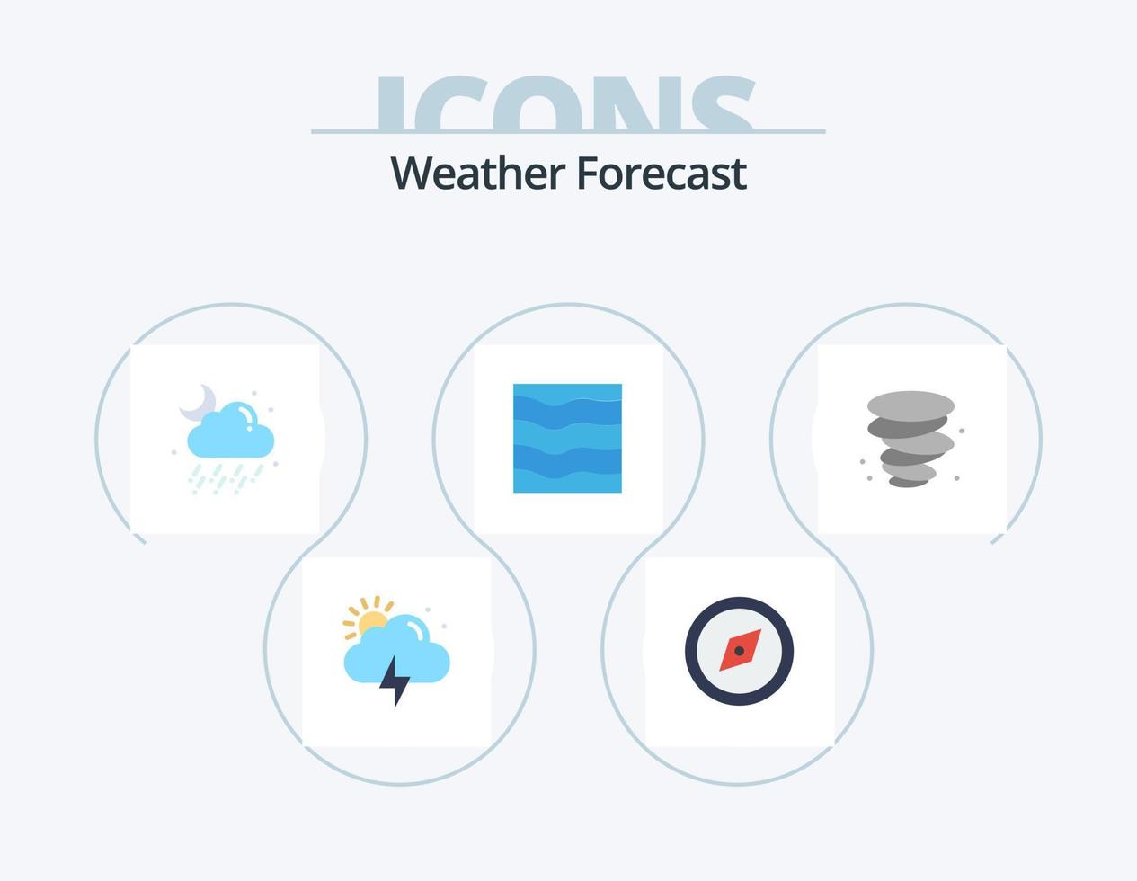 paquete de iconos planos del tiempo 5 diseño de iconos. viento. tormenta. clima. ondas. mar vector