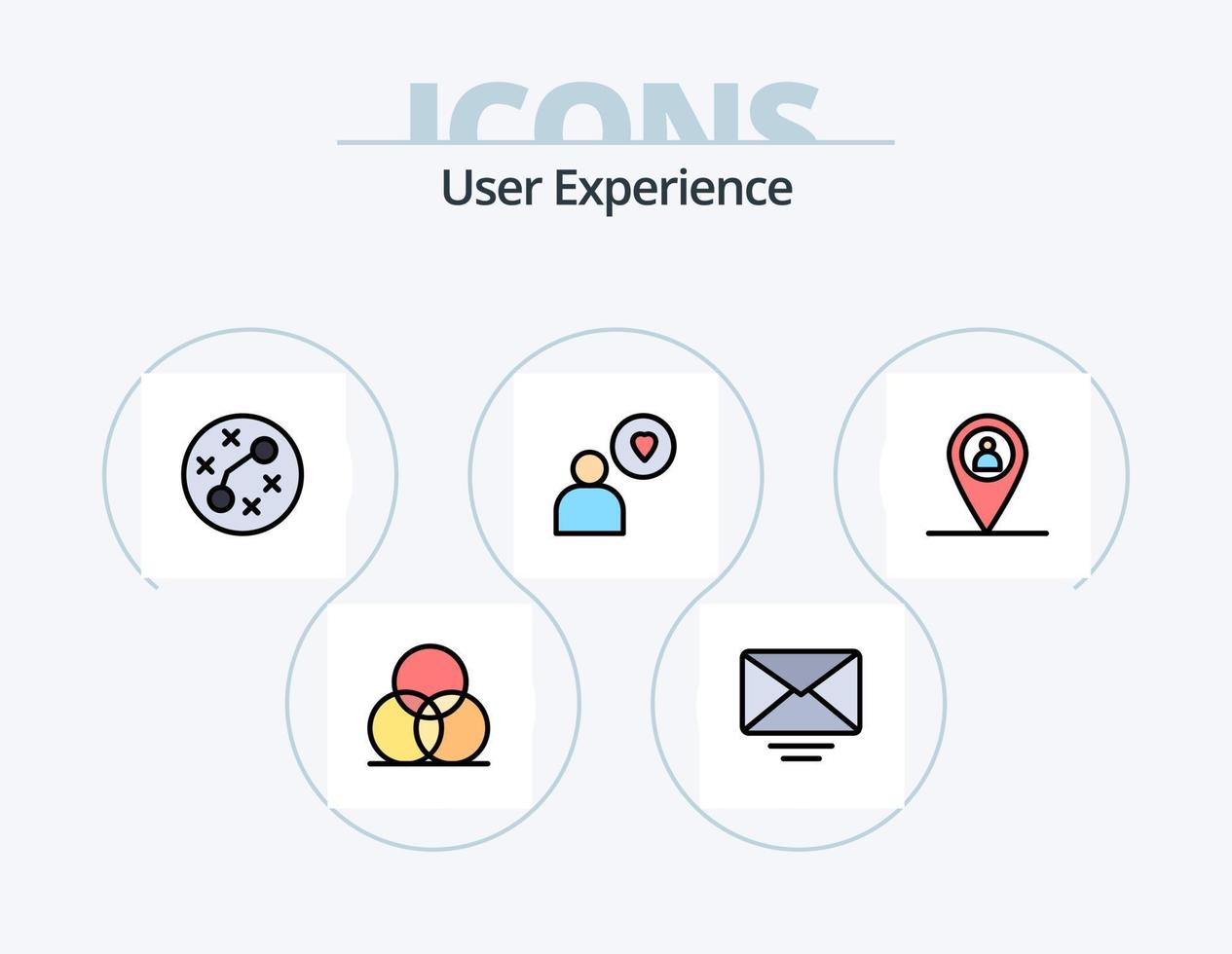 paquete de iconos llenos de línea de experiencia de usuario 5 diseño de iconos. jugar . diseño. usuario. objetivo vector