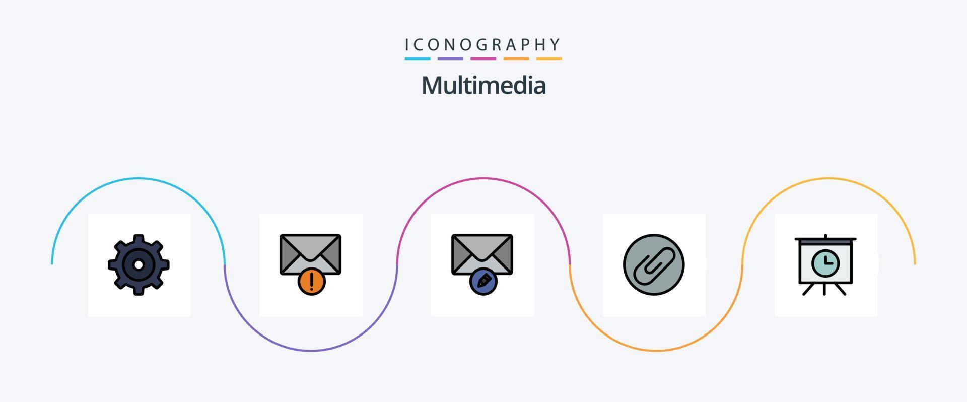 Multimedia Line Filled Flat 5 Icon Pack Including . attach. presentation vector