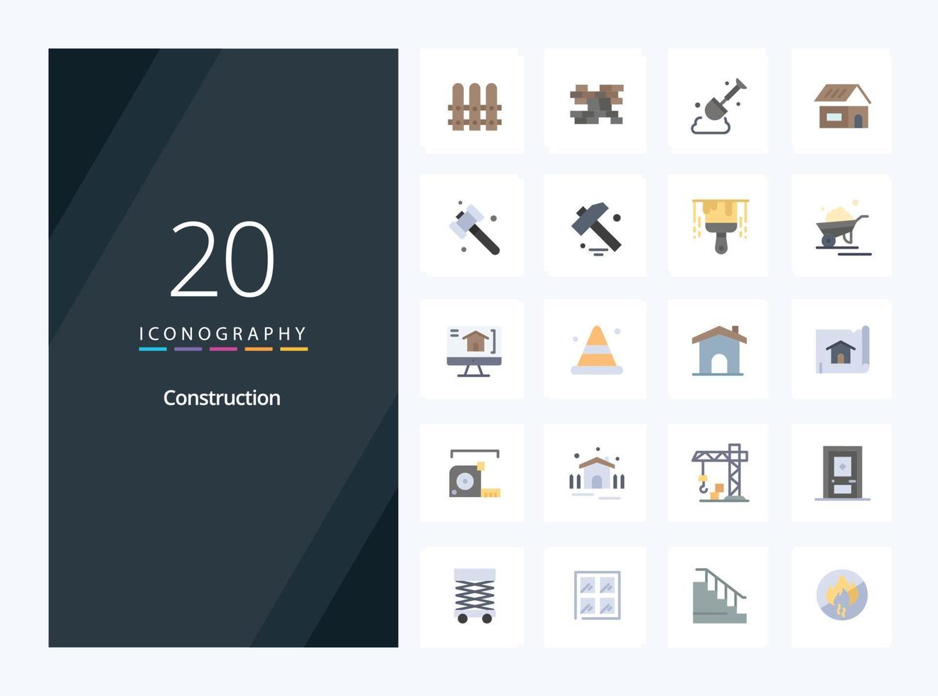 20 Construction Flat Color icon for presentation vector