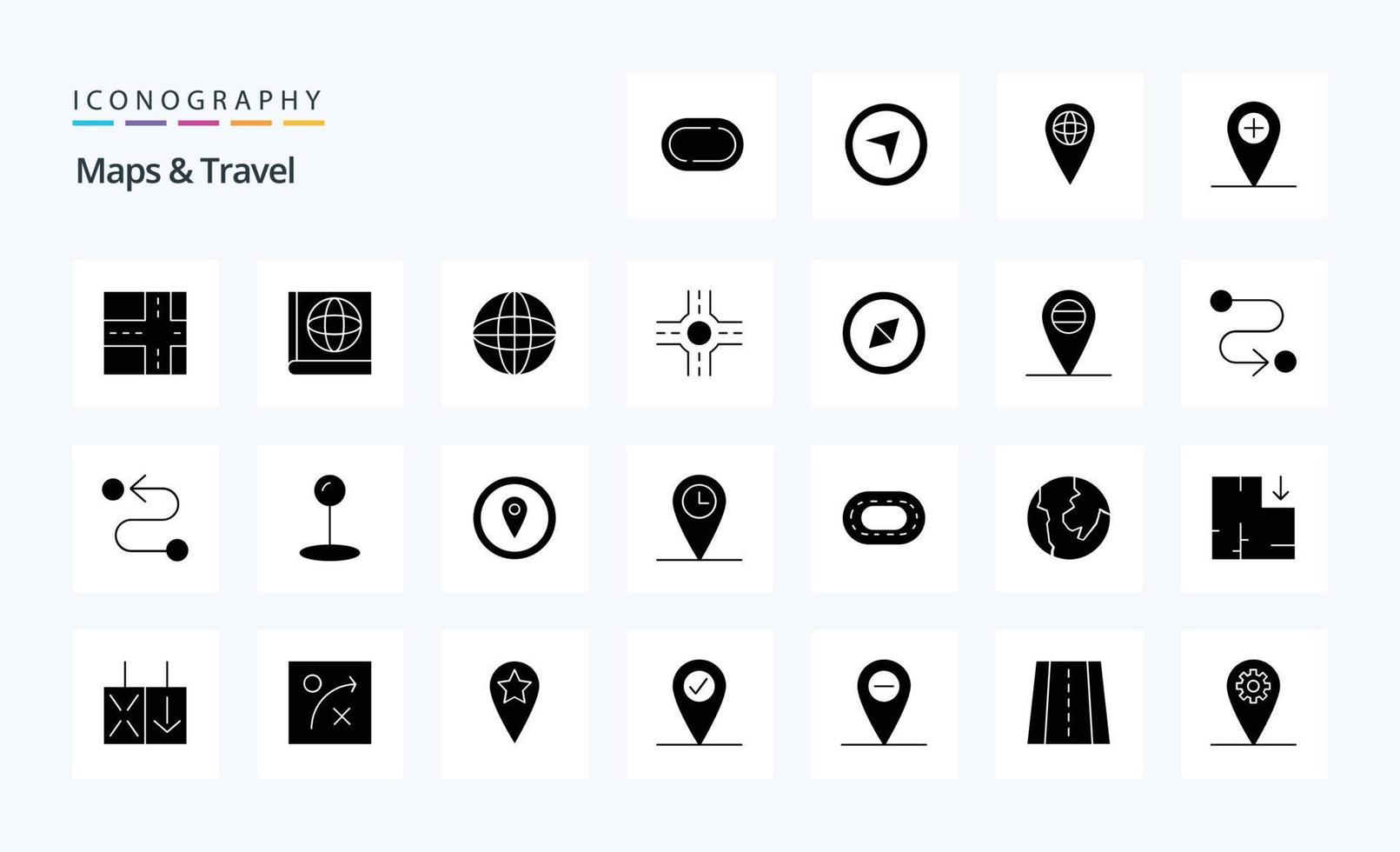 25 Maps  Travel Solid Glyph icon pack vector