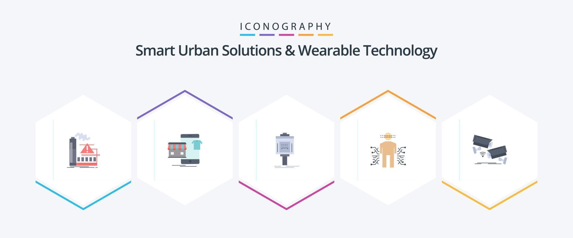 Smart Urban Solutions And Wearable Technology 25 Flat icon pack including data. sensor. online. valley. service vector