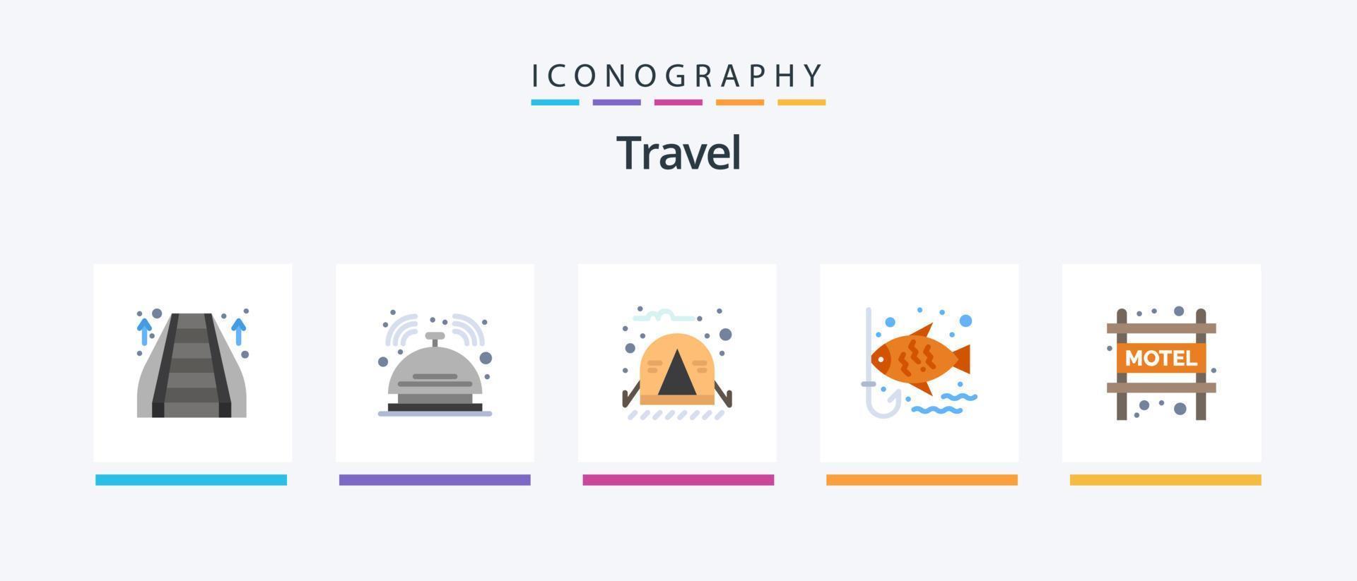 Travel Flat 5 Icon Pack Including accommodation. hook. service. fishing. jungle. Creative Icons Design vector