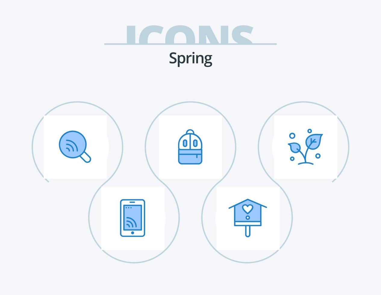 Spring Blue Icon Pack 5 Icon Design. nature. read. search. study. bag vector