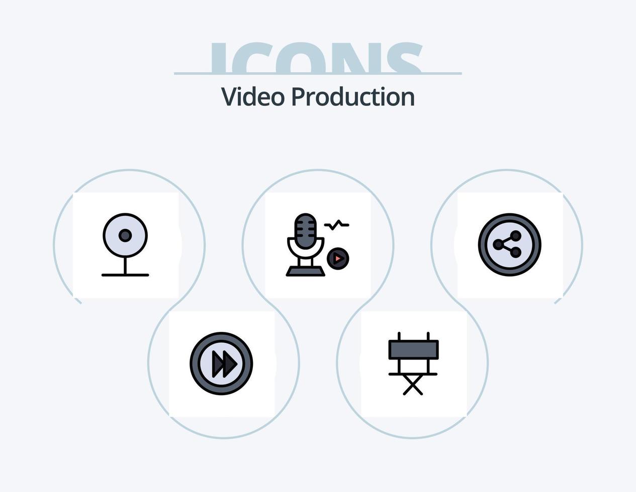 línea de producción de video lleno de icono paquete 5 diseño de icono. detener. medios pausa. medios de comunicación vector