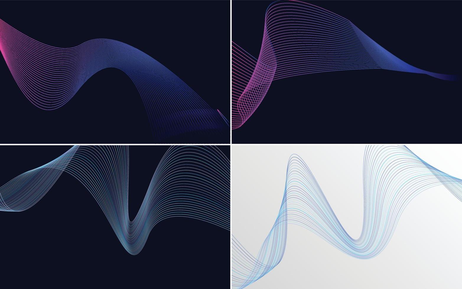 Create a cohesive aesthetic with this set of 4 geometric wave pattern backgrounds vector