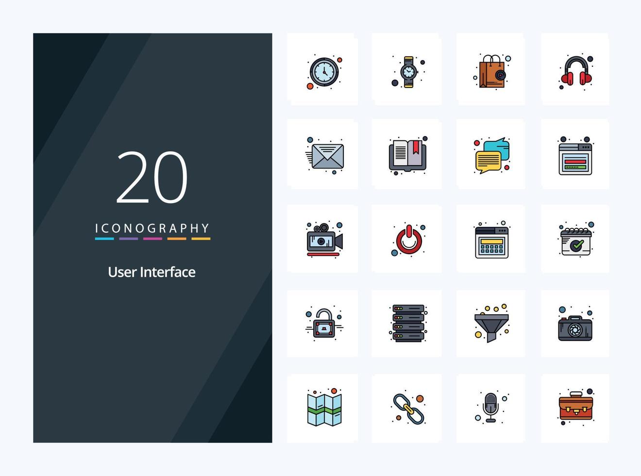 20 User Interface line Filled icon for presentation vector