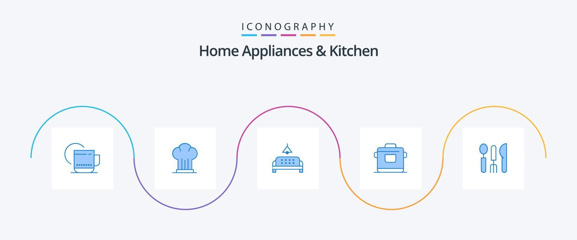 Home Appliances And Kitchen Blue 5 Icon Pack Including cutlery. rice. restaurant. kitchen. home vector