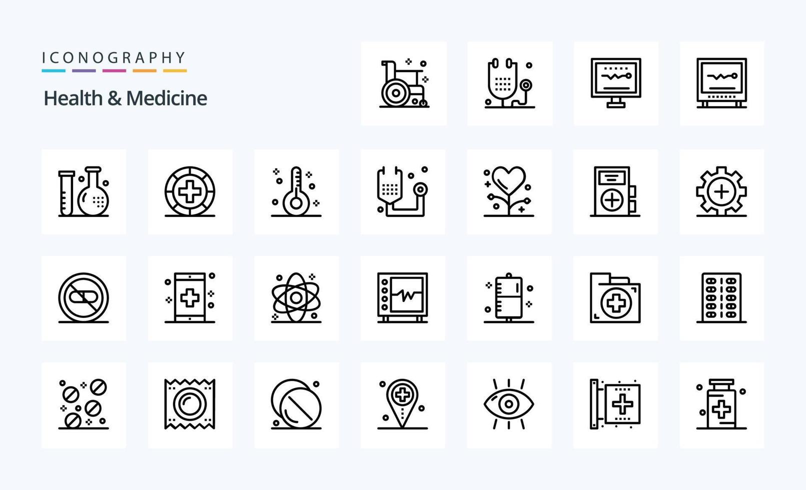 paquete de iconos de línea de medicina de salud 25 vector
