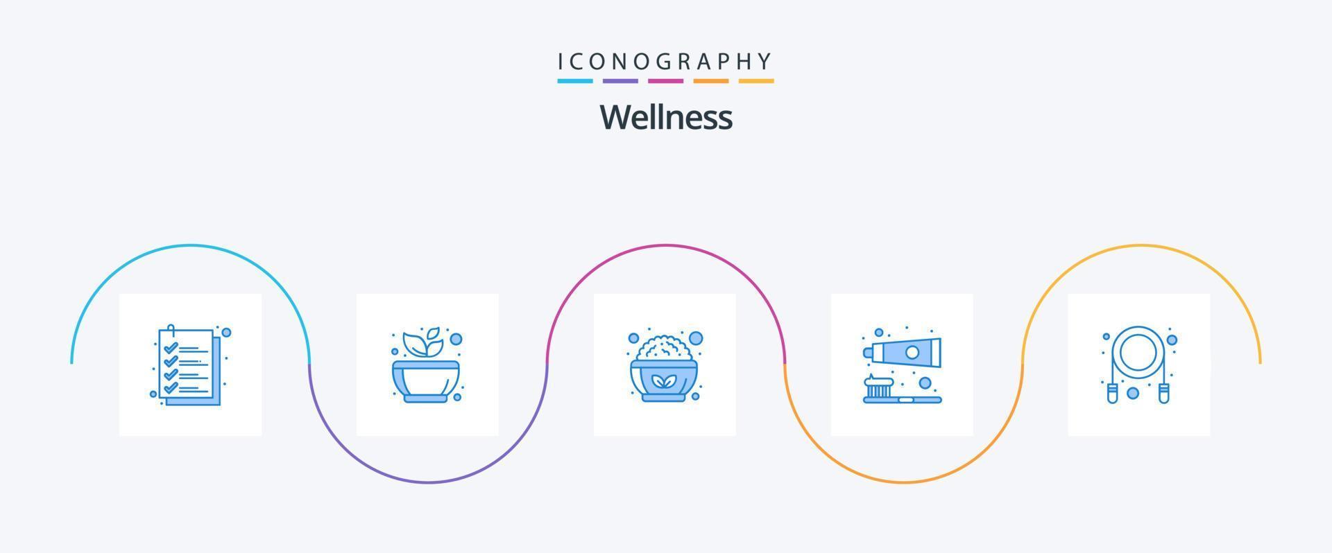 Wellness Blue 5 Icon Pack Including jump. toothbrush. rest. tooth. salad bowl vector