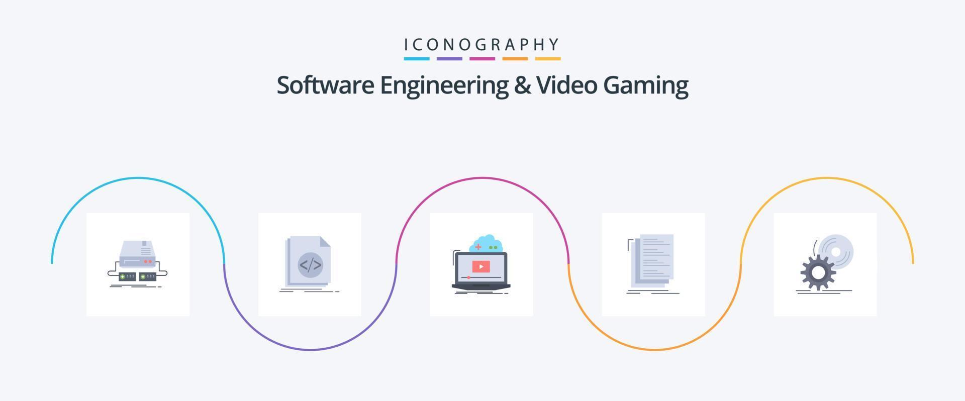 Software Engineering And Video Gaming Flat 5 Icon Pack Including compile. code. programming. video. online vector