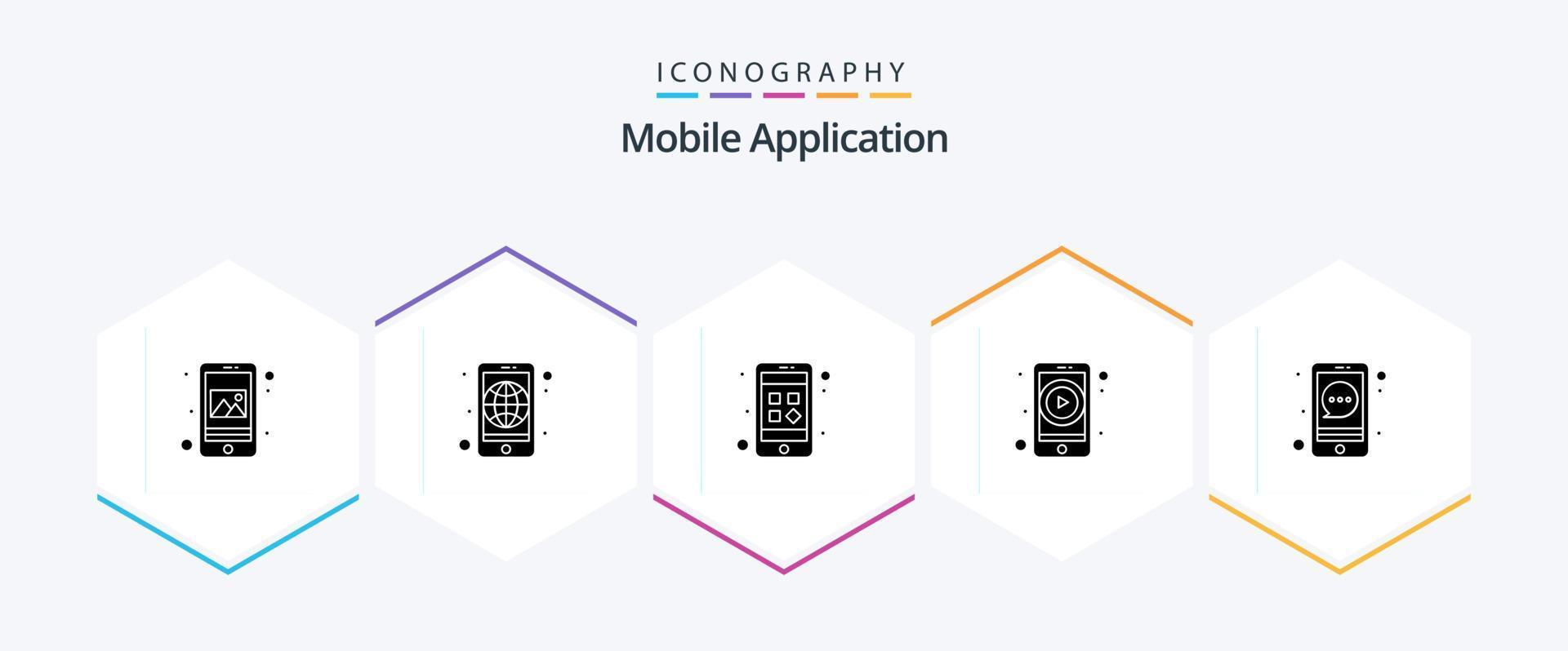 Mobile Application 25 Glyph icon pack including bubble. app. video streaming. video app vector