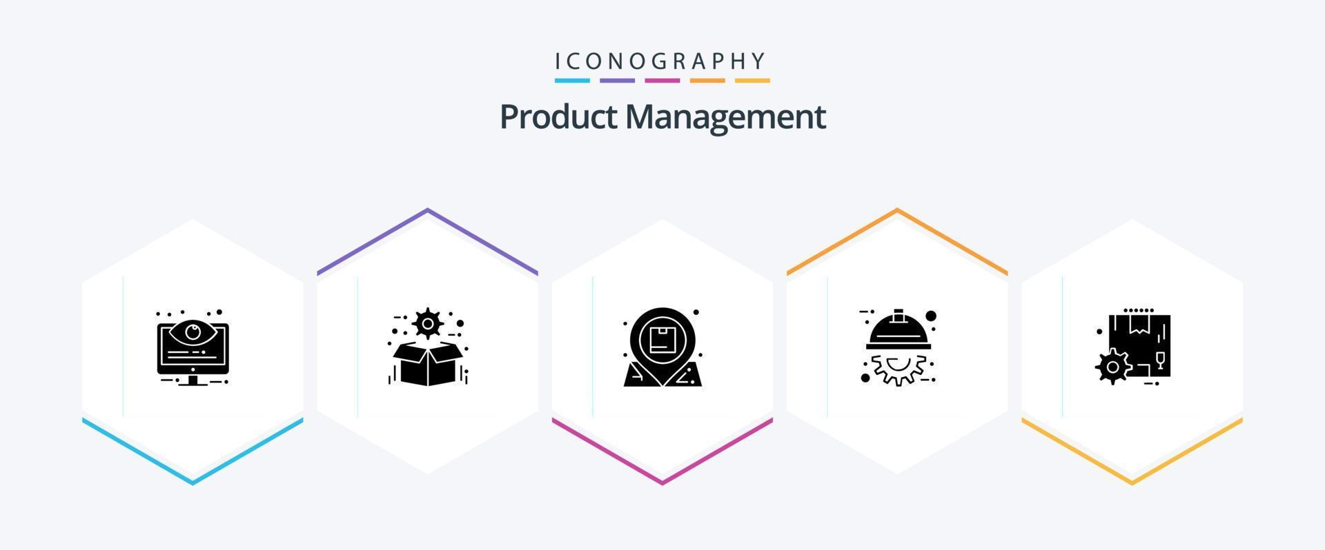 Product Management 25 Glyph icon pack including engineering. automation. package. interaction. essential vector