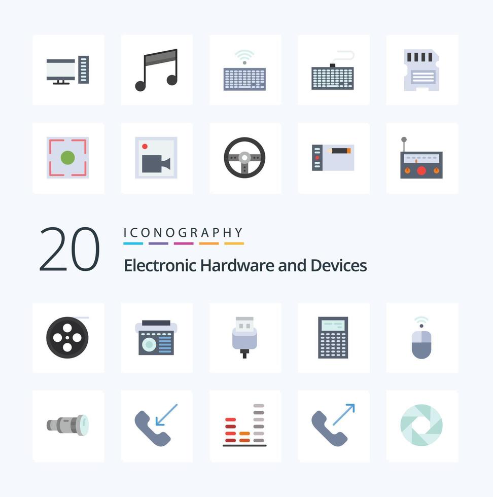 paquete de iconos de color plano de 20 dispositivos como hardware tipo álbum teclas hardware vector