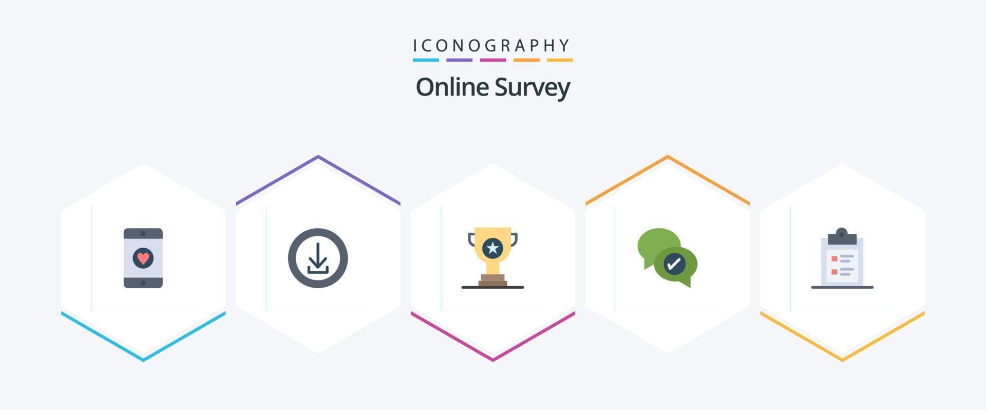 encuesta en línea 25 paquete de iconos planos que incluye portapapeles. charlando otorgar. correo. charlar vector