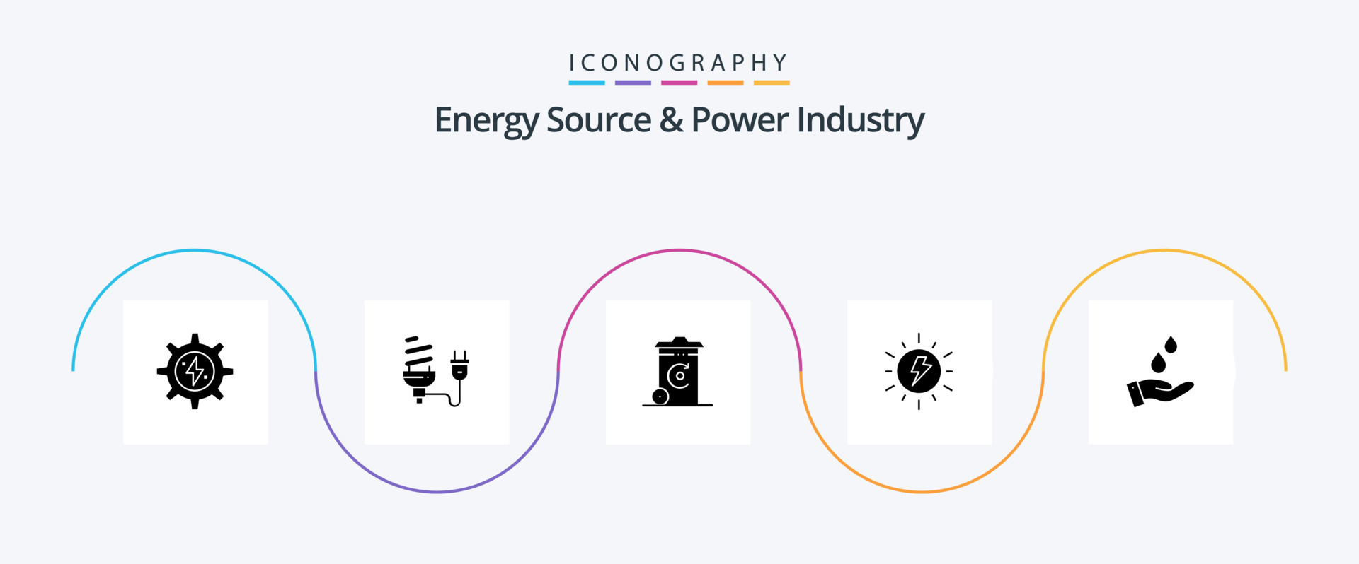 Energy Source And Power Industry Glyph 5 Icon Pack Including sun. light