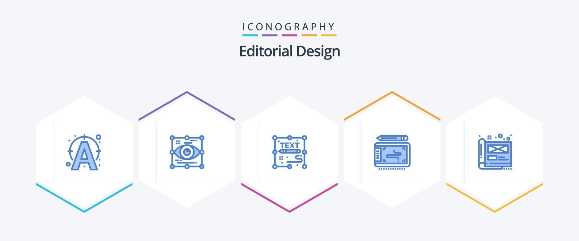 Editorial Design 25 Blue icon pack including wacom. graphic. view. art. page vector