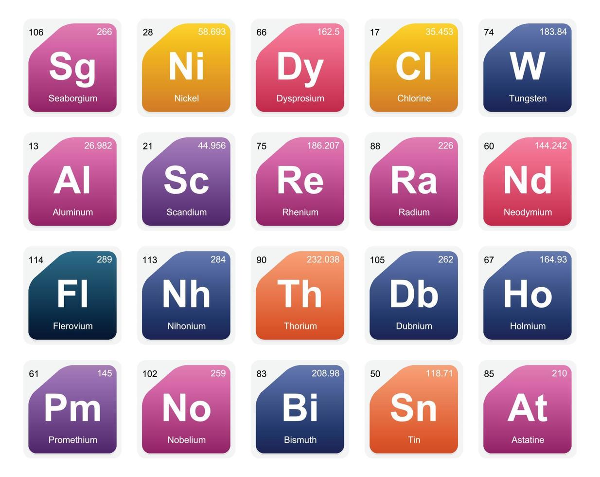 20 Preiodic table of the elements Icon Pack Design vector