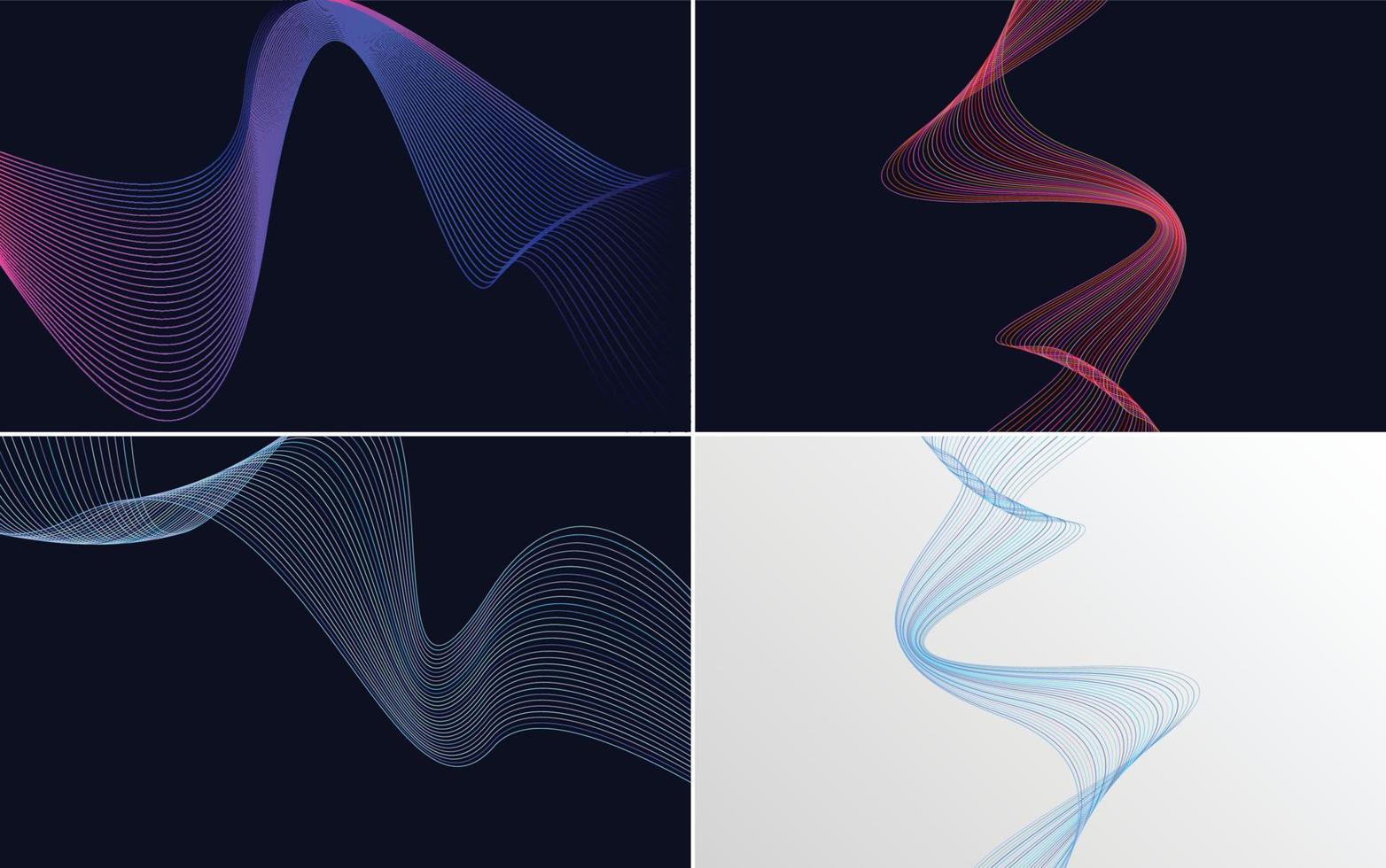 Add depth to your design with this set of 4 waving line vector backgrounds