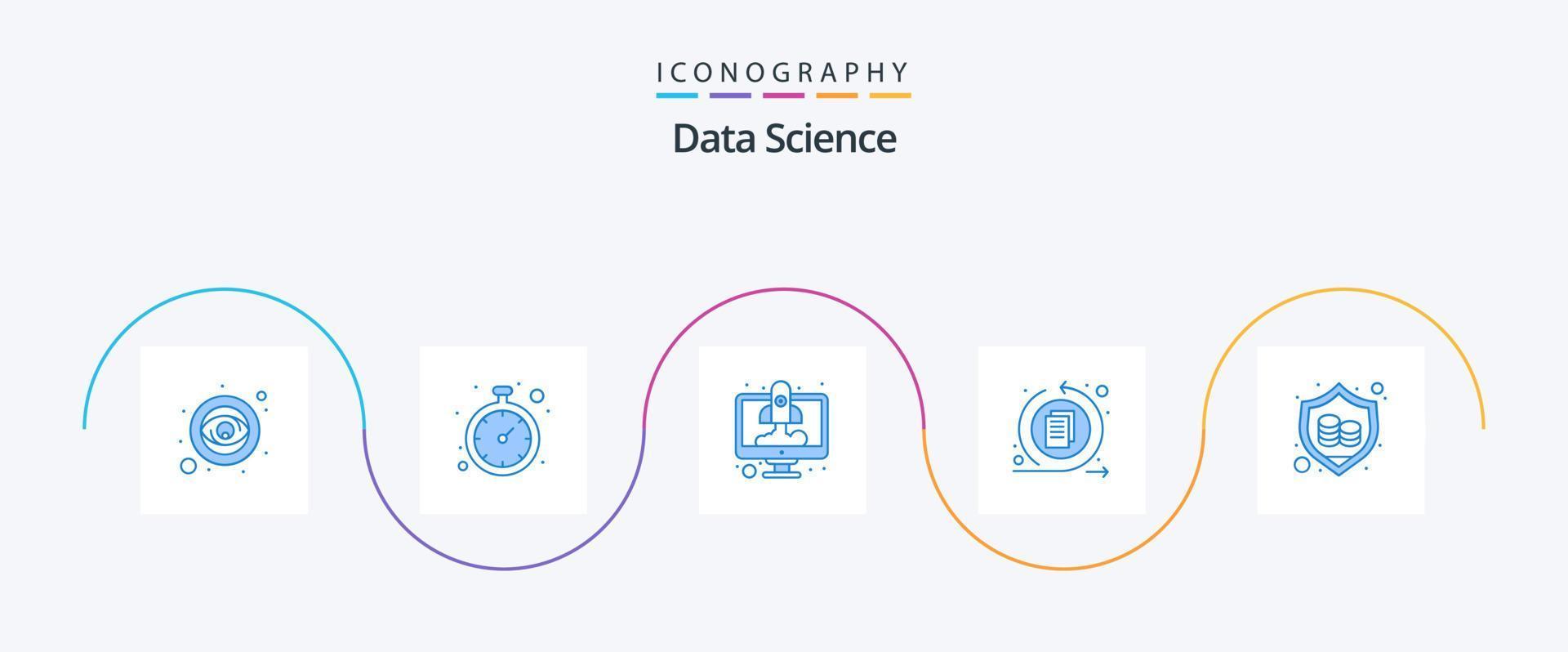 Data Science Blue 5 Icon Pack Including shield. data process. computer. interface. start up vector